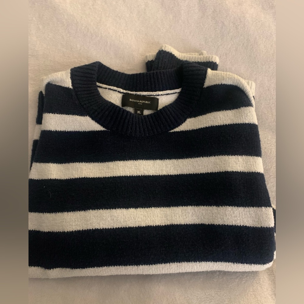 Banana Republic Striped Navy and White Sweater Nautical Cotton Blend XL - Picture 13 of 13